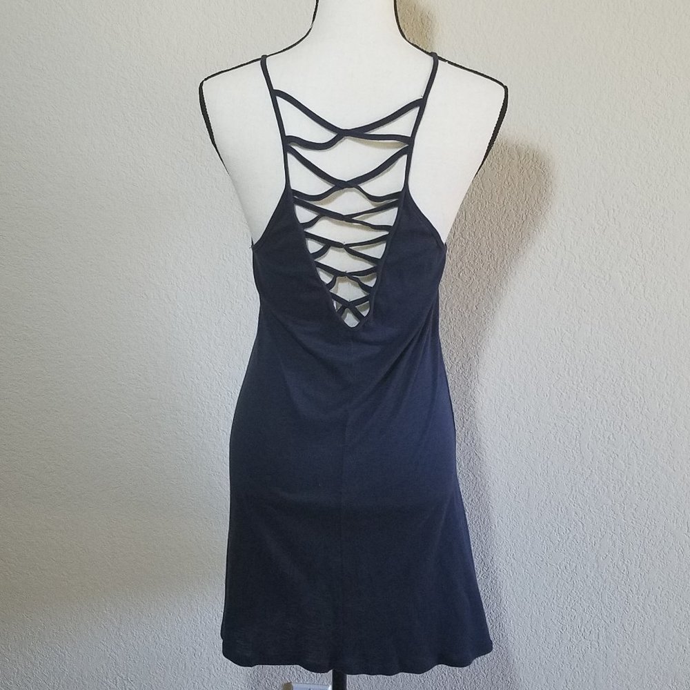 Juniors Dress Small Blue Swimsuit Cover Up Knit Short Sundress Mini Cutout - Picture 1 of 4